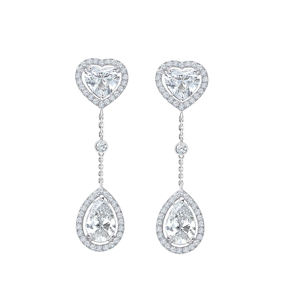 Pear and Heart Cut Halo Drop Earrings