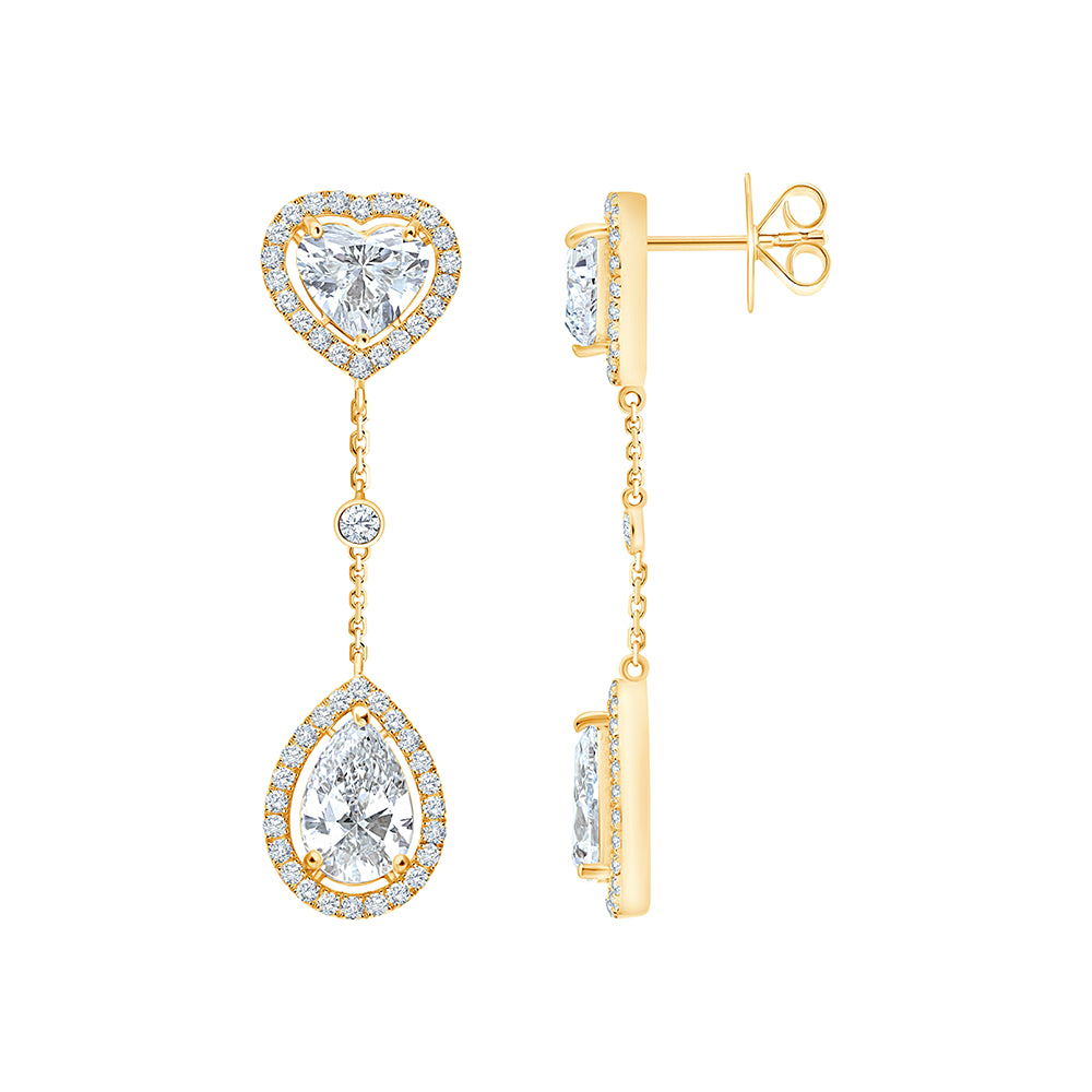 Pear and Heart Cut Halo Drop Earrings