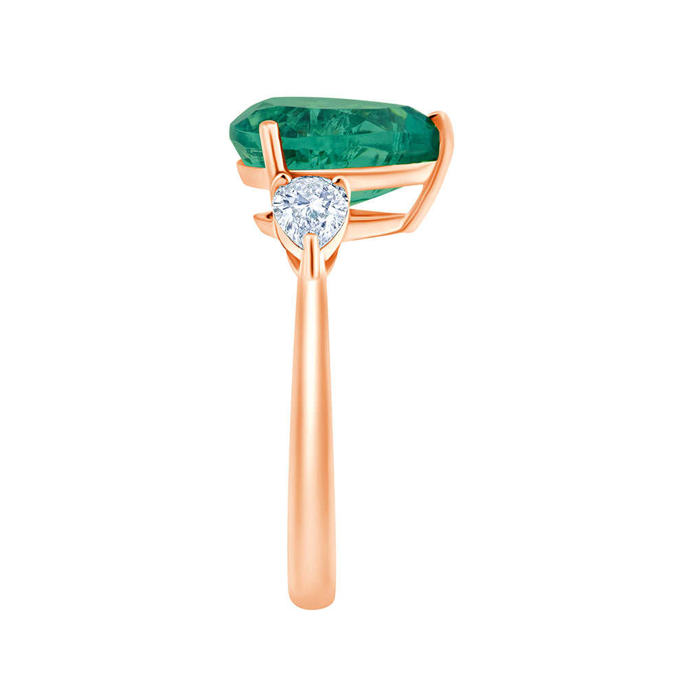 SemiPrecious Emerald  Diamond Three Stone Ring 