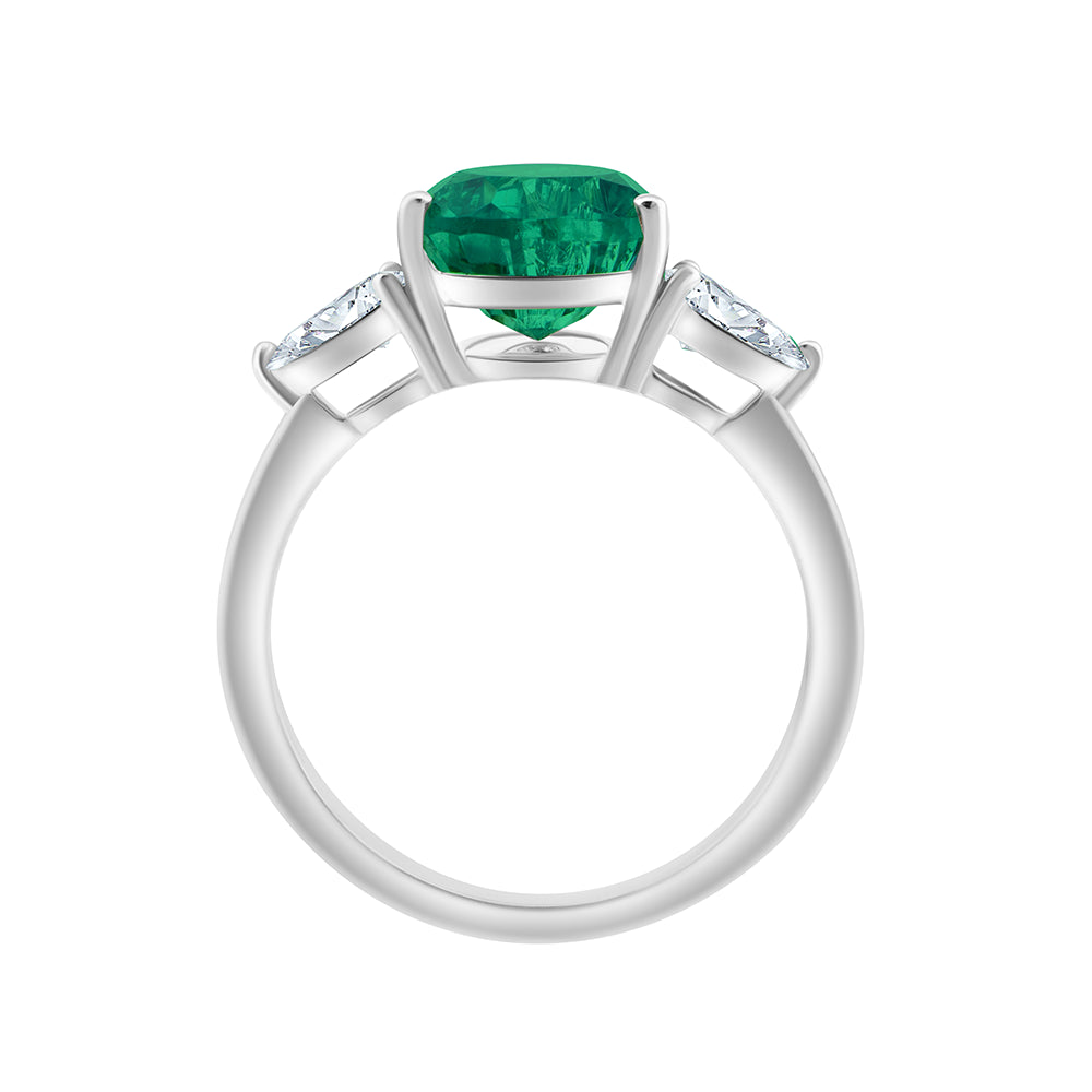 SemiPrecious Emerald  Diamond Three Stone Ring 
