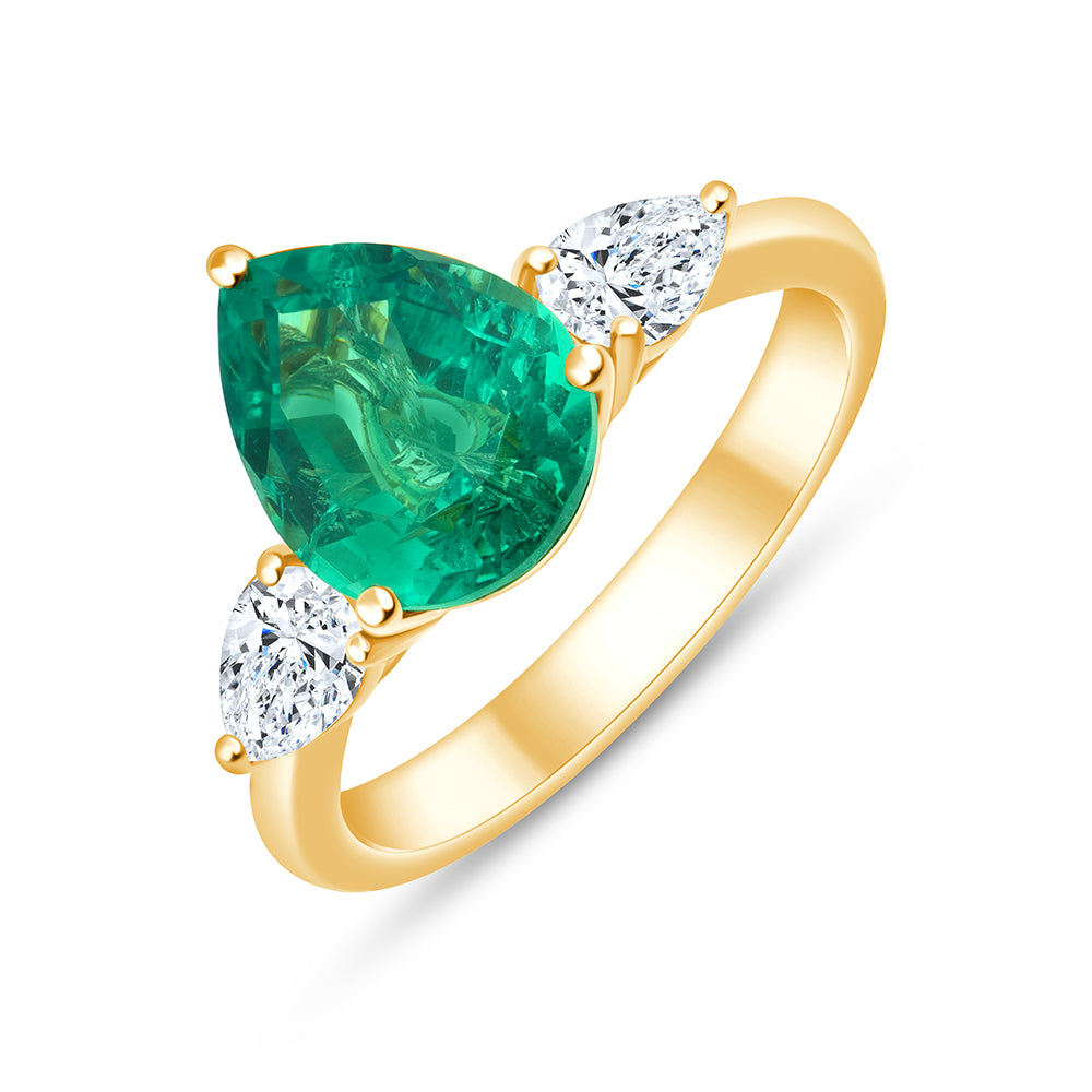 SemiPrecious Emerald  Diamond Three Stone Ring 