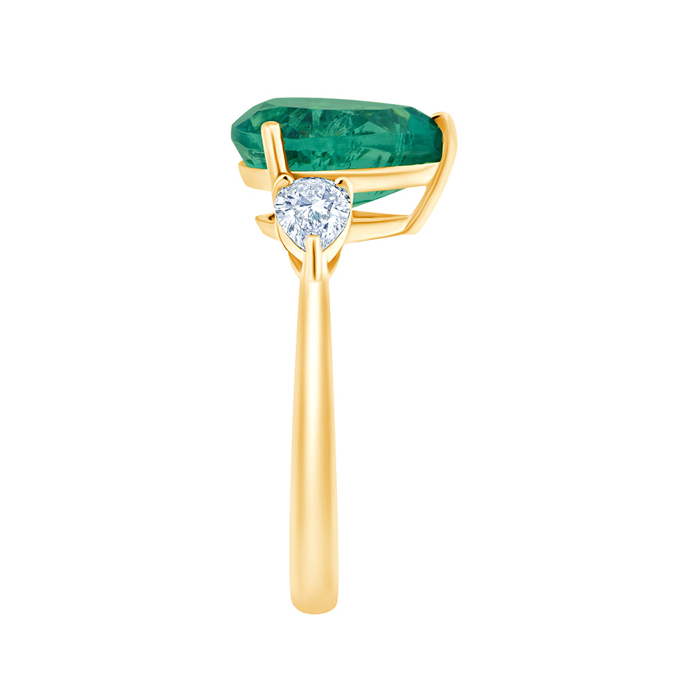 SemiPrecious Emerald  Diamond Three Stone Ring 