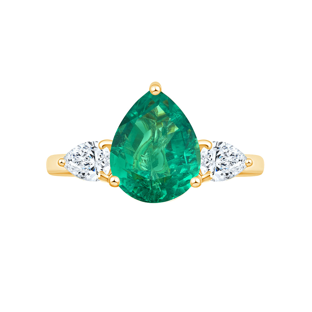 SemiPrecious Emerald  Diamond Three Stone Ring 