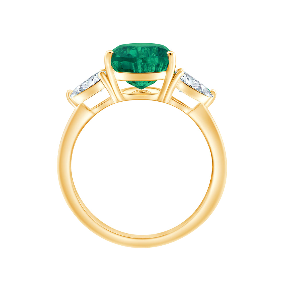 SemiPrecious Emerald  Diamond Three Stone Ring 