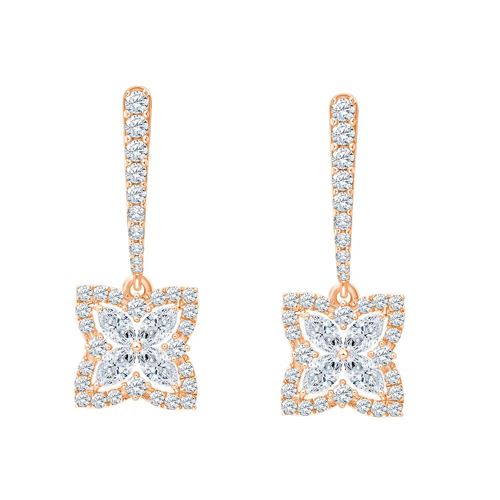 Clover Motif Halo Hoop Drop Earrings