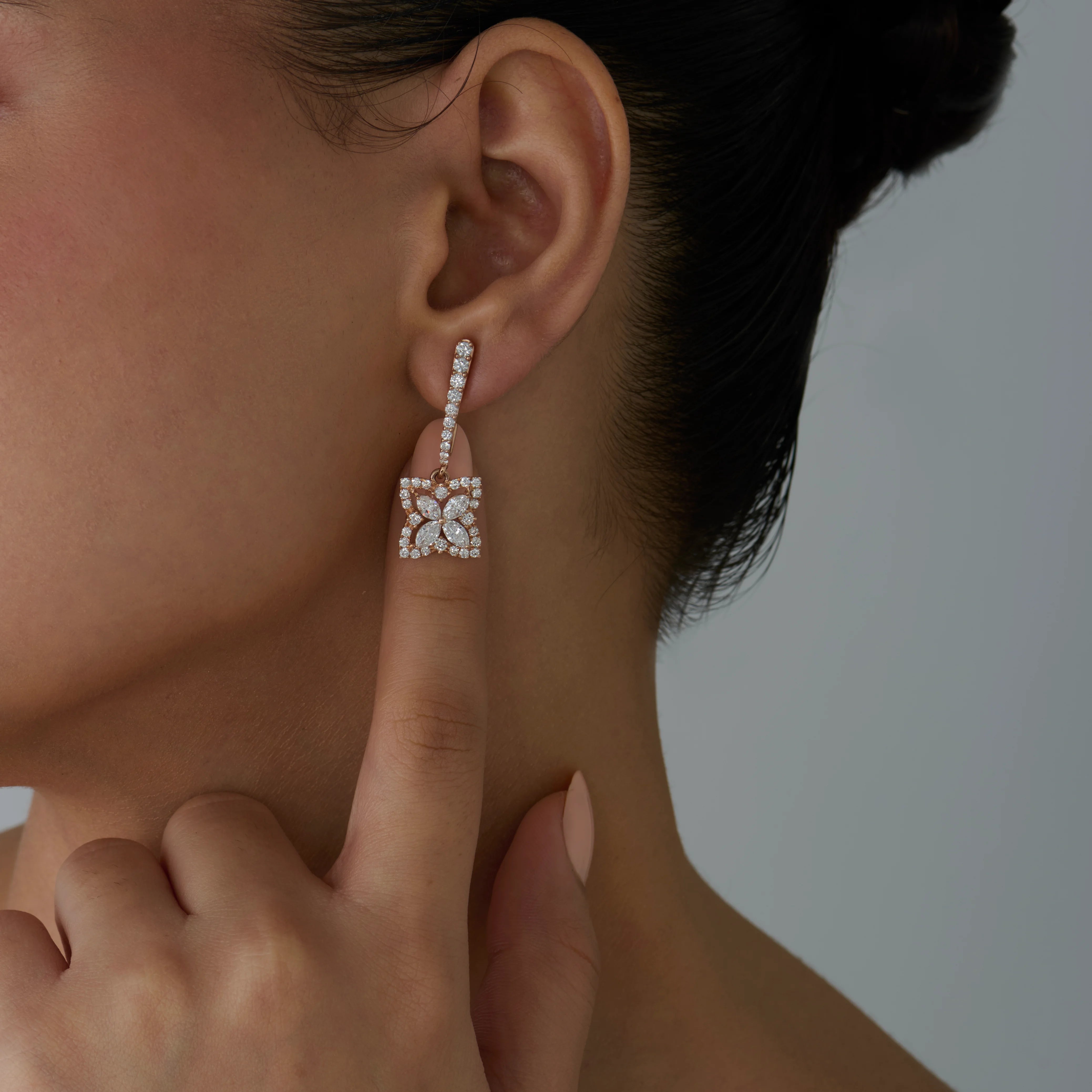 Clover Motif Halo Hoop Drop Earrings