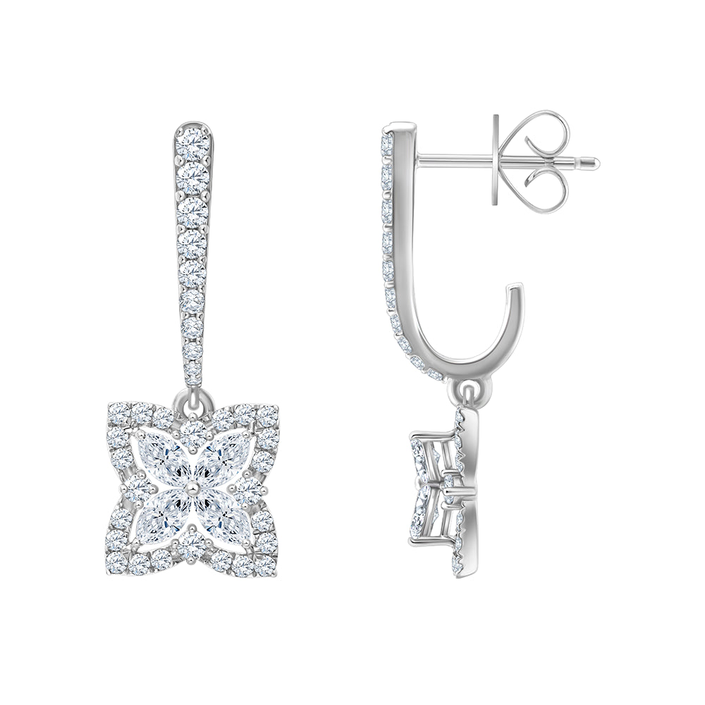 Clover Motif Halo Hoop Drop Earrings