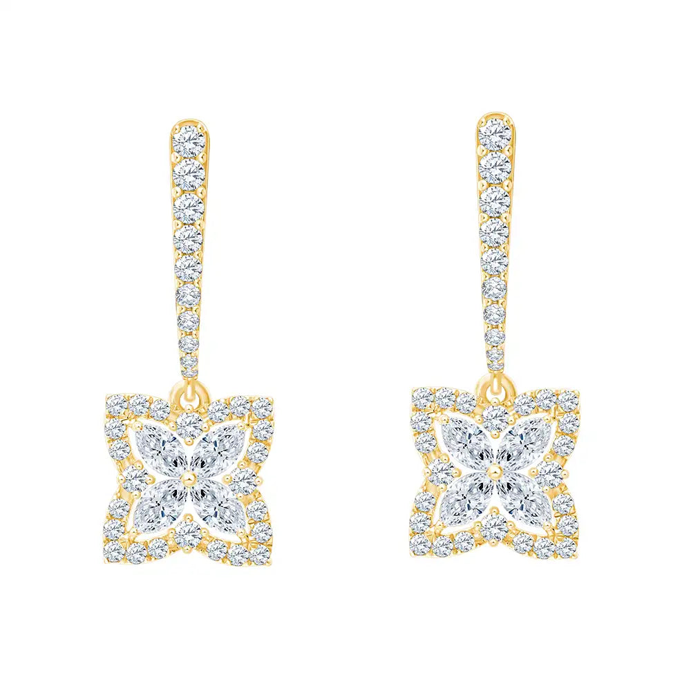 Clover Motif Halo Hoop Drop Earrings
