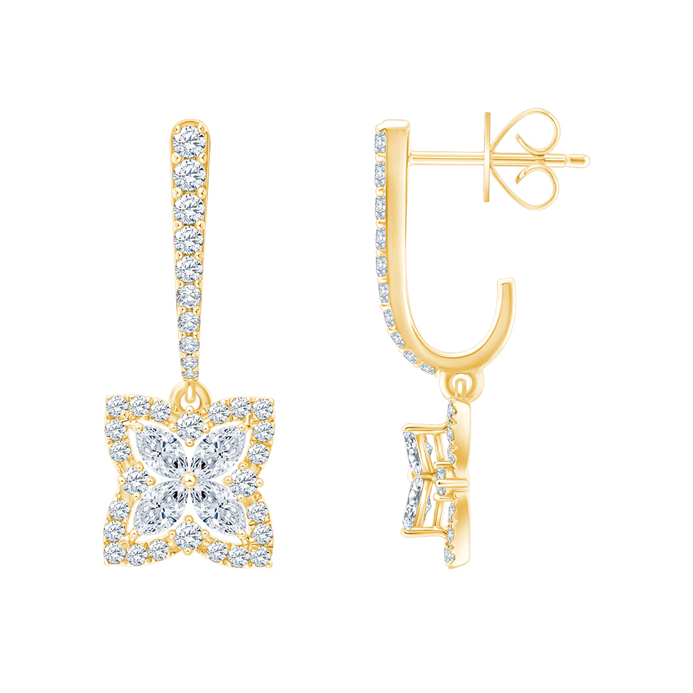 Clover Motif Halo Hoop Drop Earrings