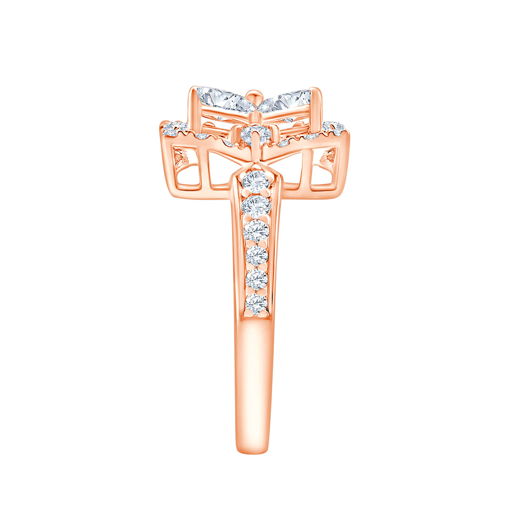 Clover Motif Halo Diamond Accent Ring 