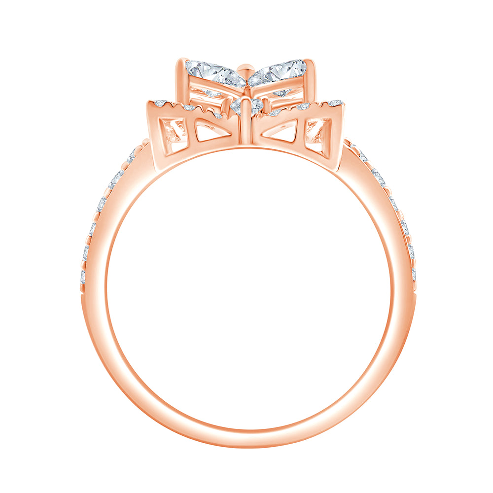 Clover Motif Halo Diamond Accent Ring 