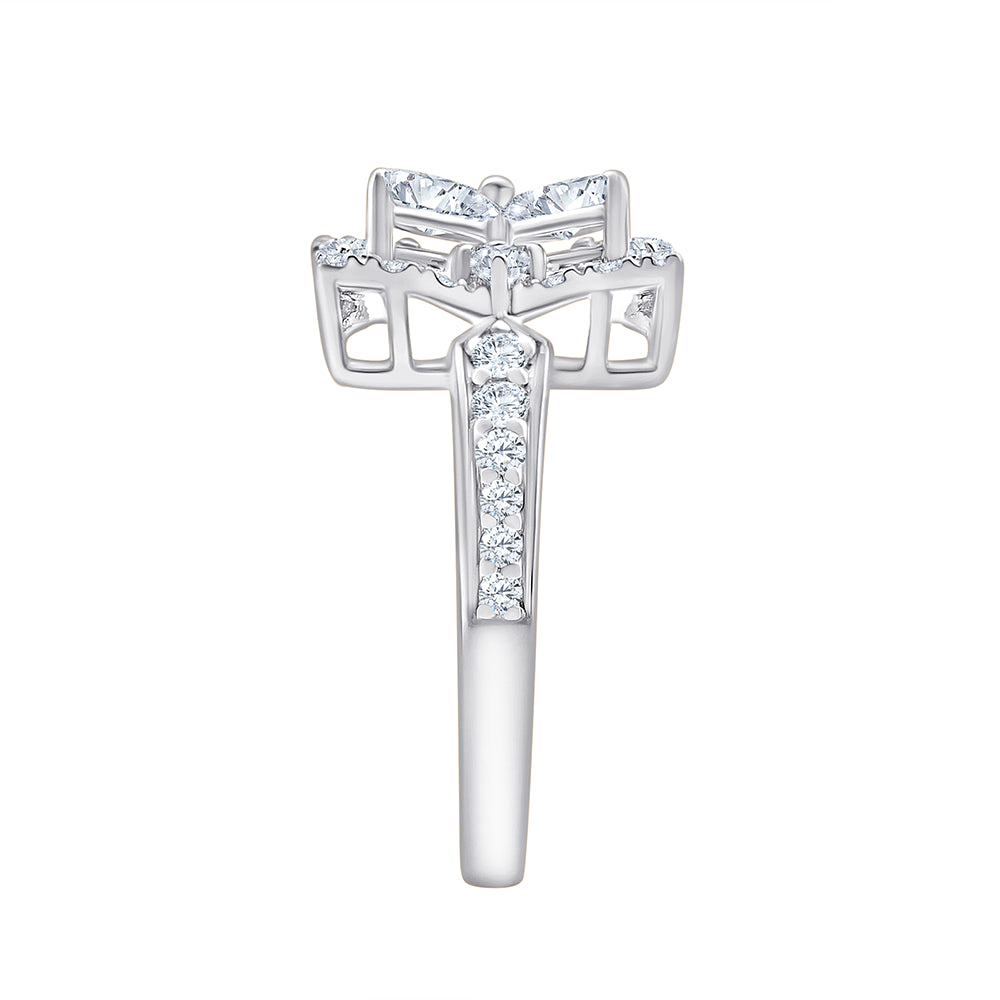 Clover Motif Halo Diamond Accent Ring 