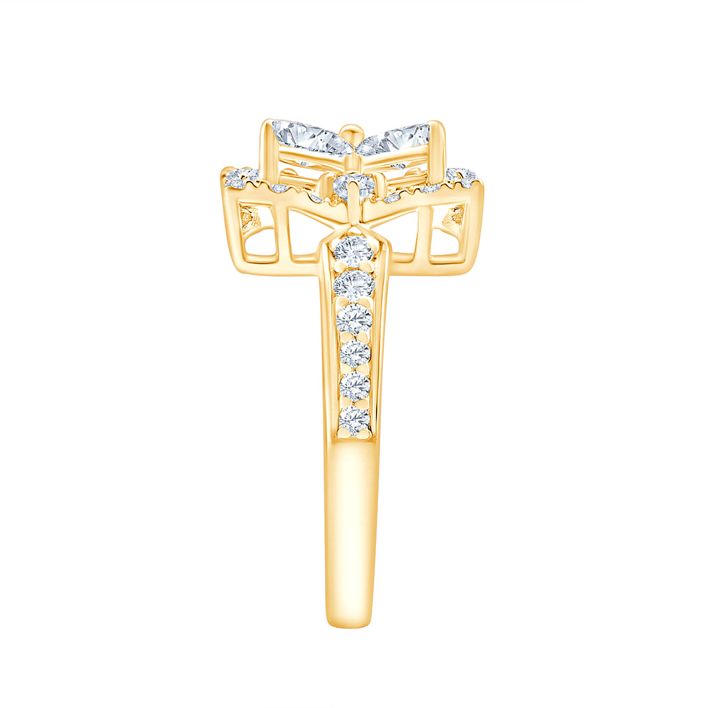 Clover Motif Halo Diamond Accent Ring 