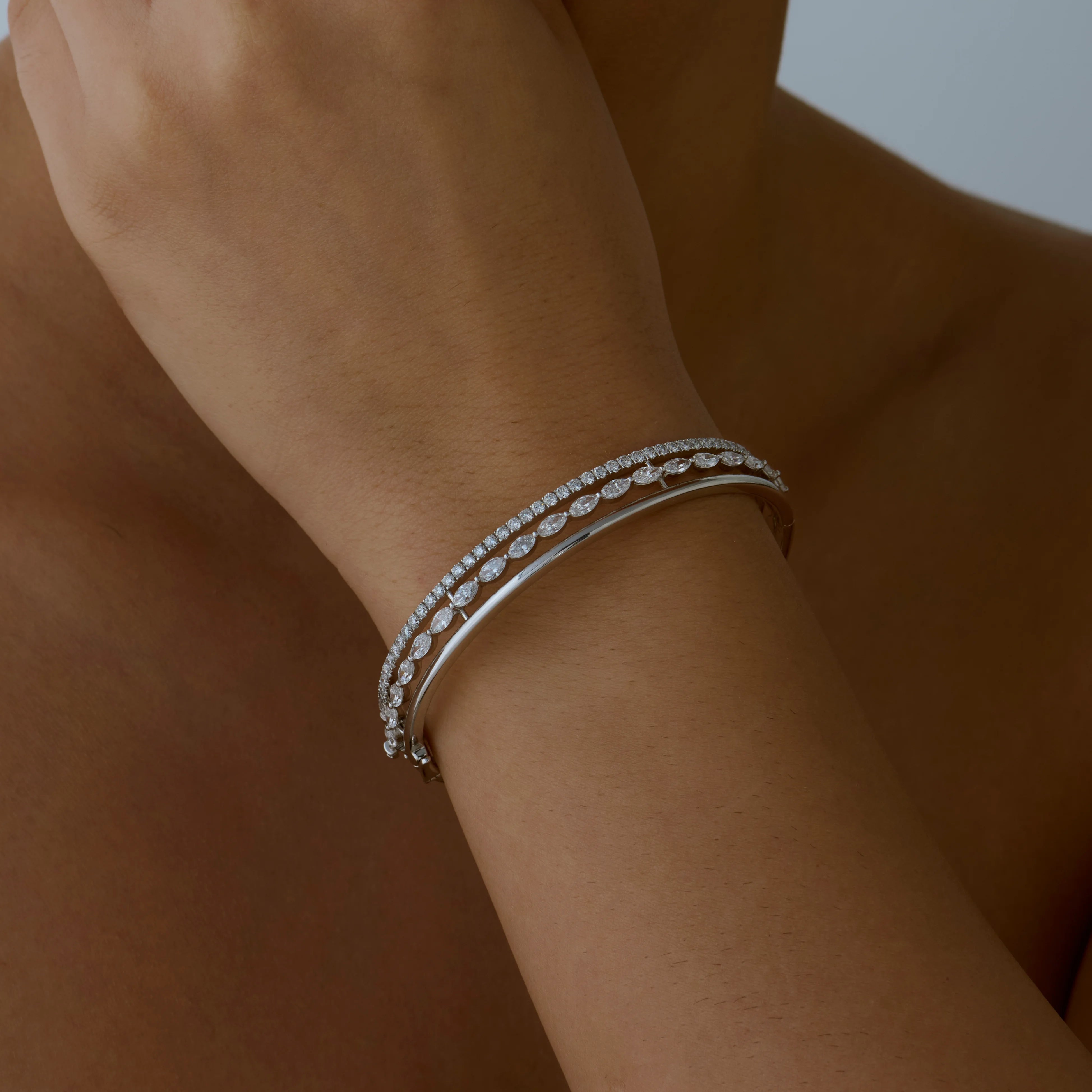 Marquise  Brilliant Cut Triple Row Oval Bracelet 