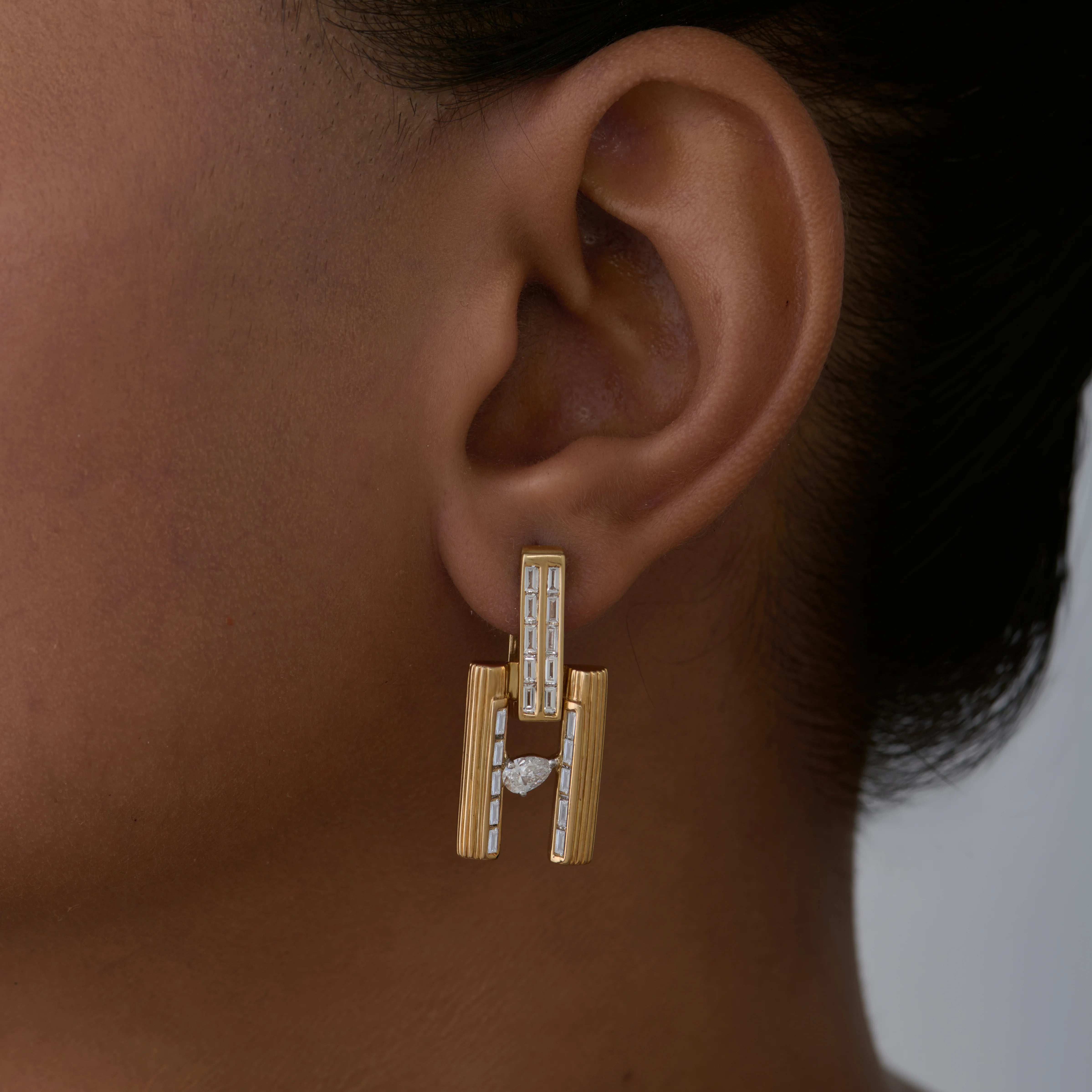 Mixed Cut Vertical Bar Dangler Earrings