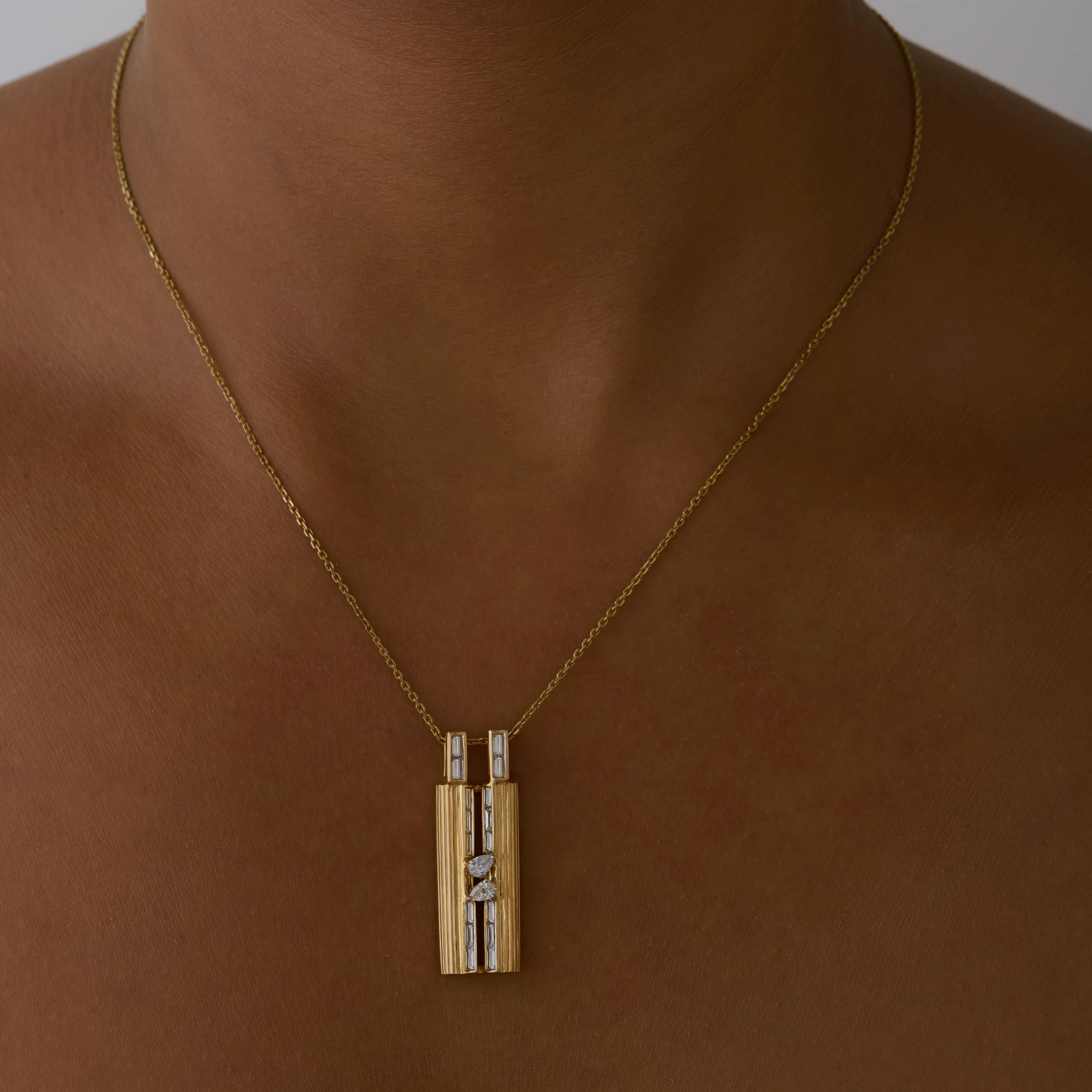 Pear  Baguette Cut Dual Row Pendant