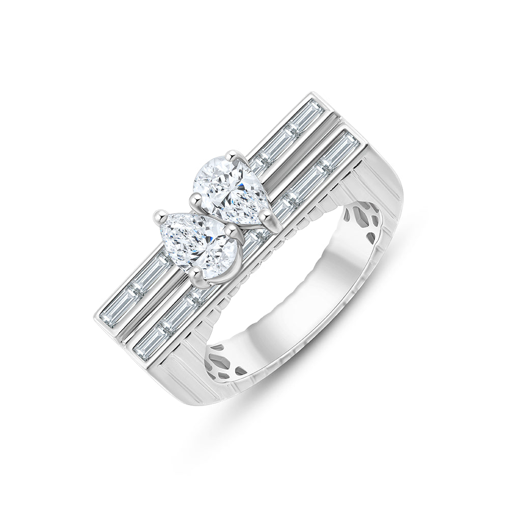 Pear  Baguette Cut Panel Line Ring 
