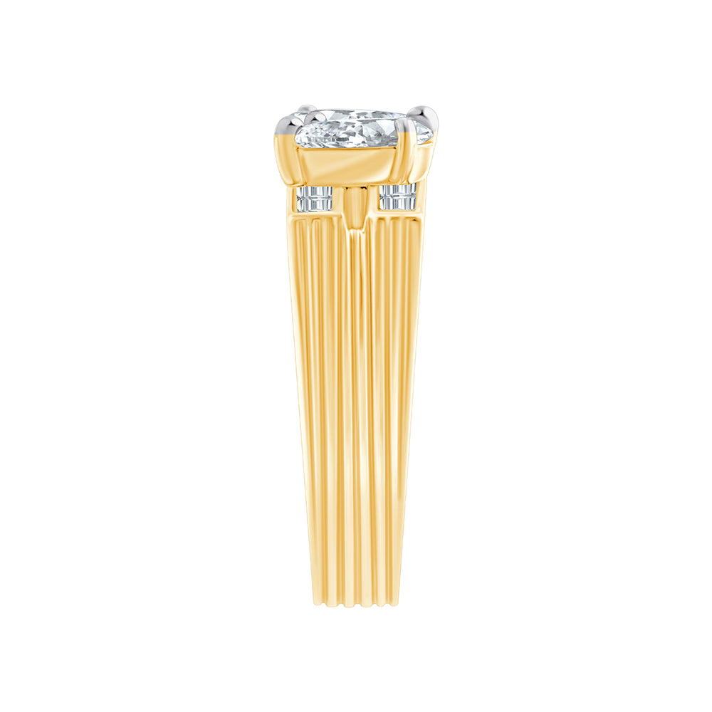 Pear  Baguette Cut Panel Line Ring 