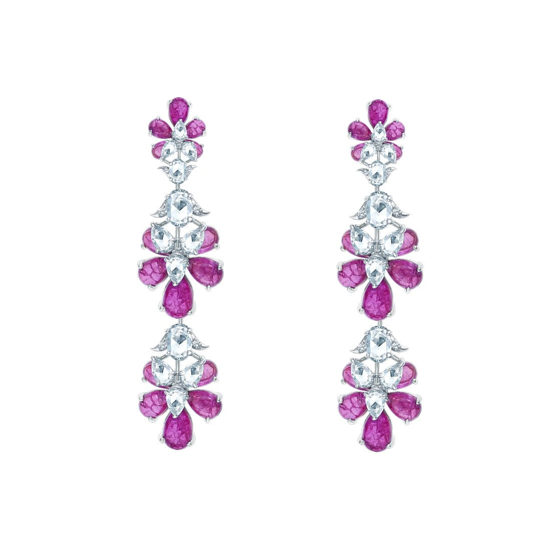 Mixed-Cut Floral Drop Pink Earrings