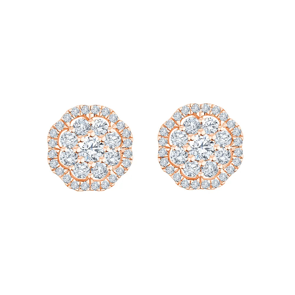 Brilliant Cut Floral Halo Stud Earrings