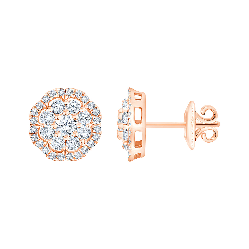 Brilliant Cut Floral Halo Stud Earrings
