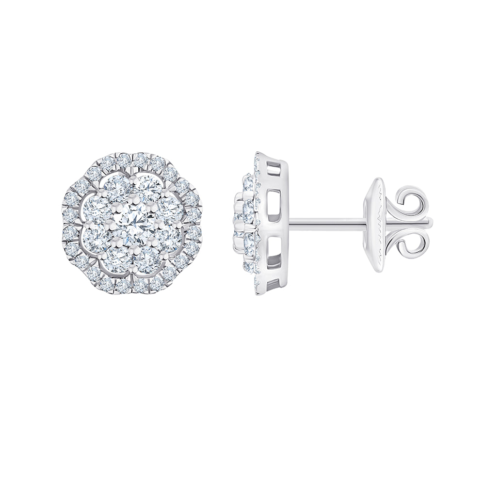Brilliant Cut Floral Halo Stud Earrings