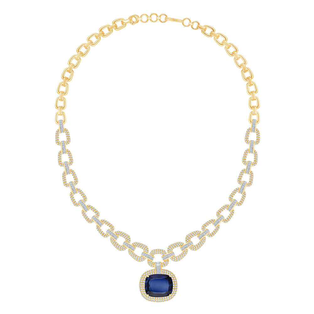 Cushion Cut Halo Sapphire Necklace
