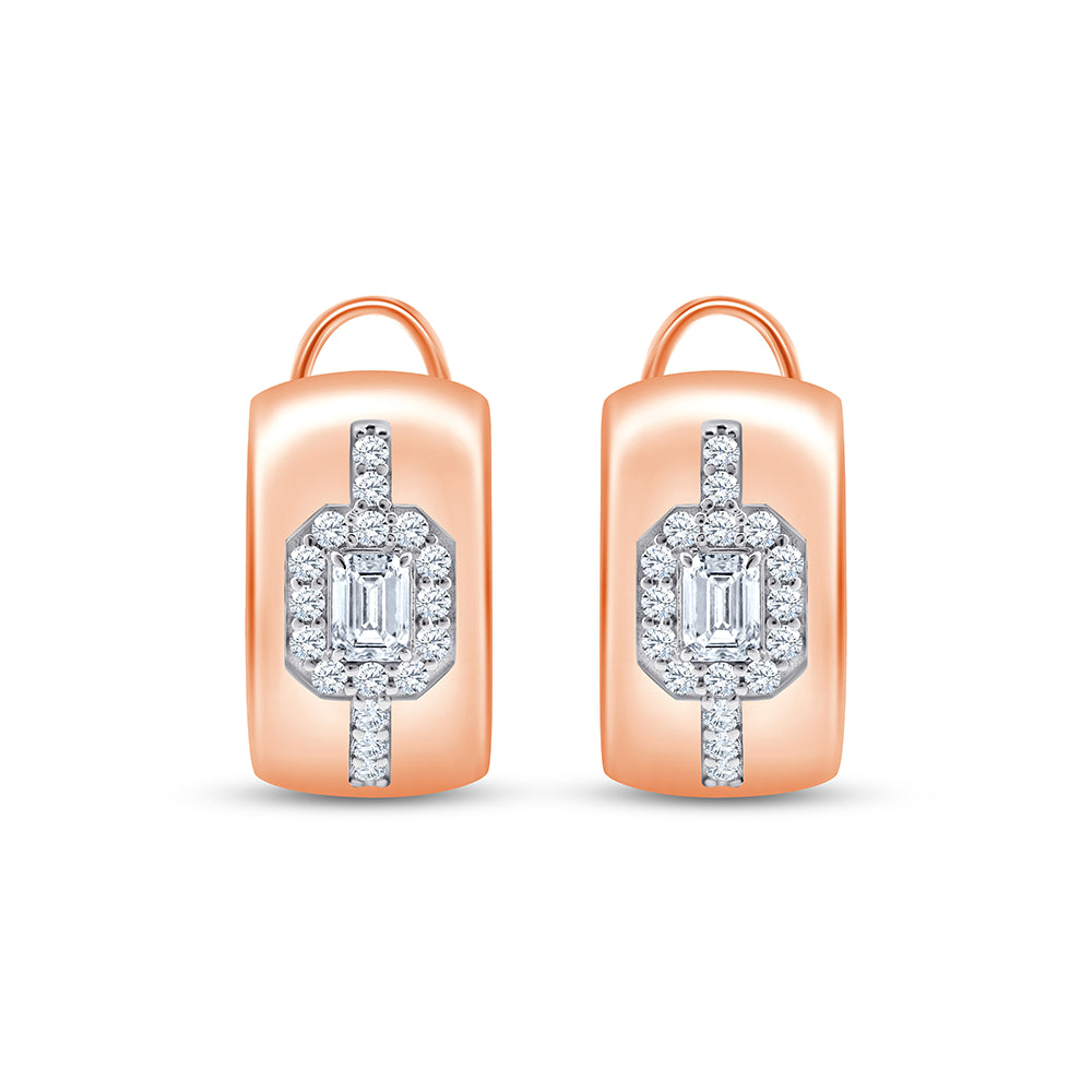 Emerald Cut Halo Huggie Earrings