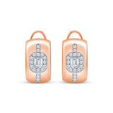 Emerald Cut Halo Huggie Earrings