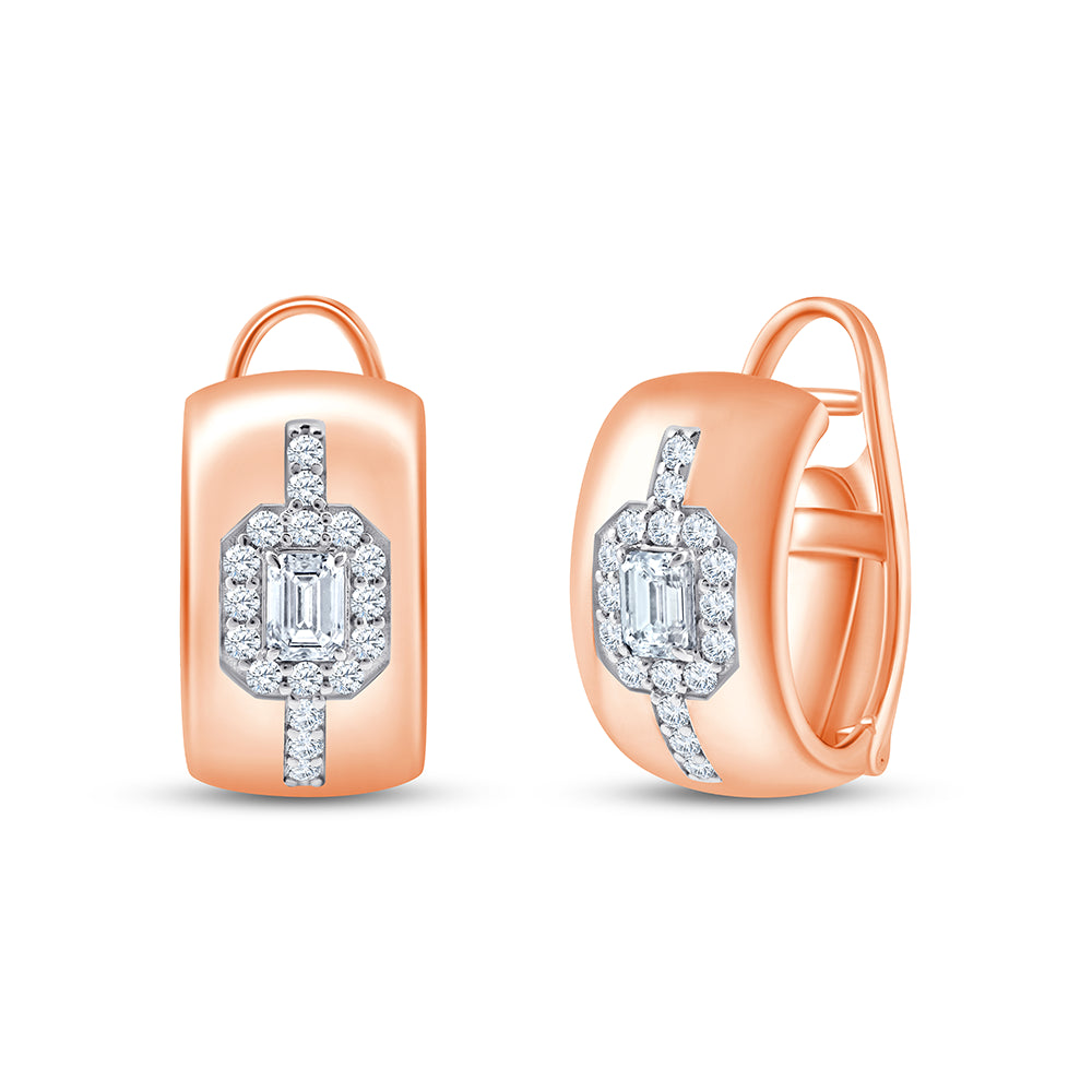 Emerald Cut Halo Huggie Earrings