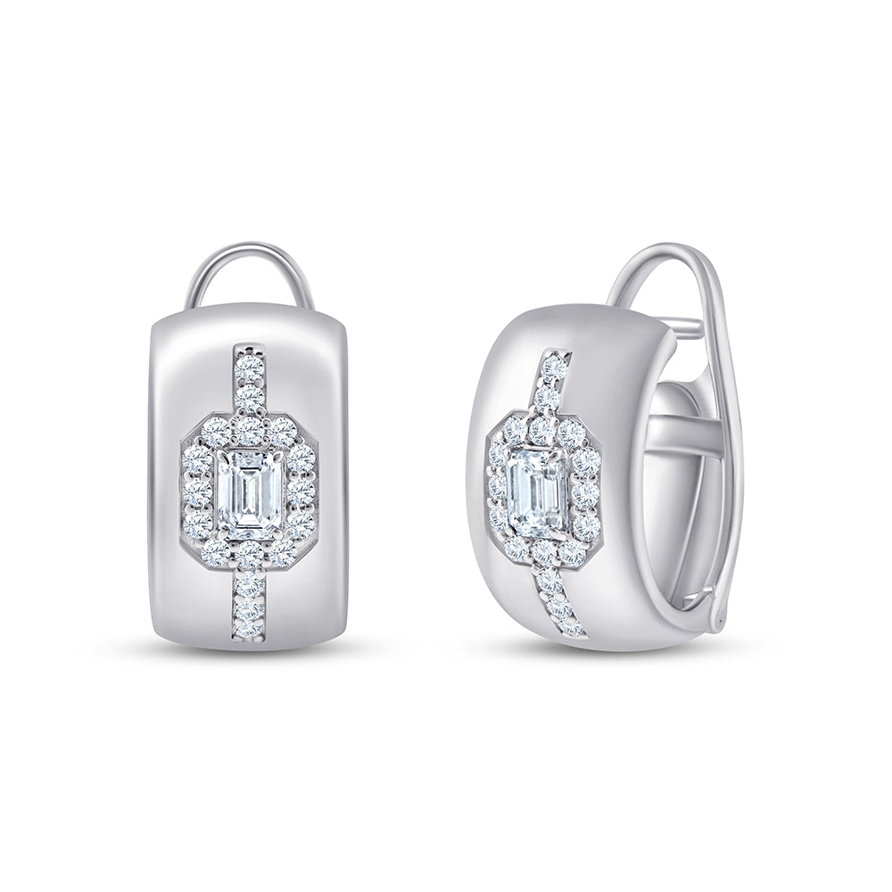 Emerald Cut Halo Huggie Earrings