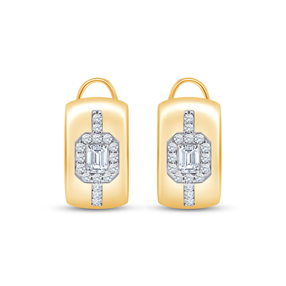 Emerald Cut Halo Huggie Earrings