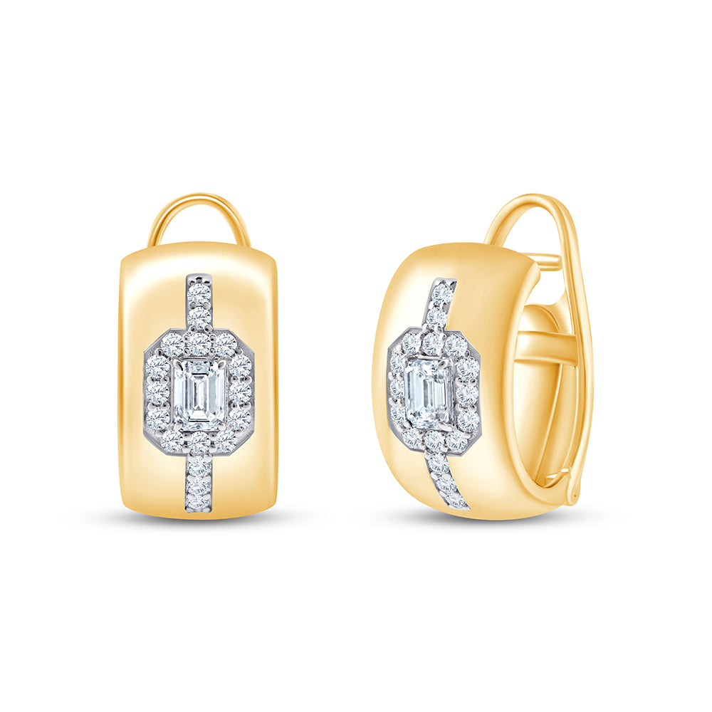 Emerald Cut Halo Huggie Earrings