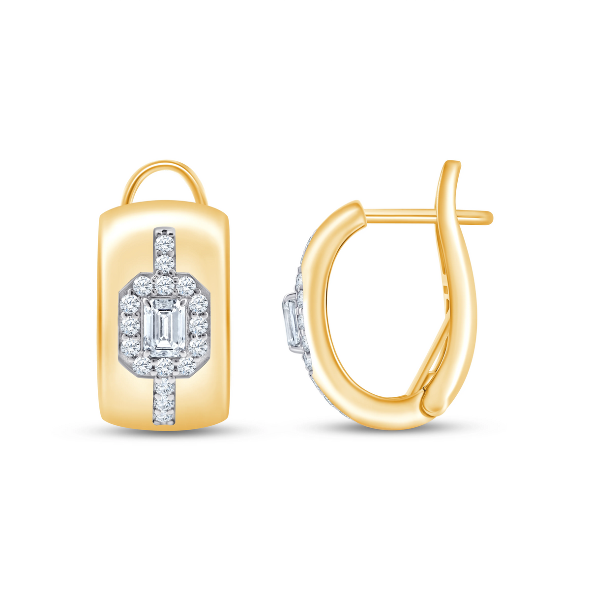 Emerald Cut Halo Huggie Earrings