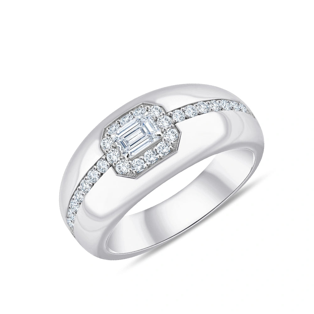 Emerald Cut Halo Mens Ring
