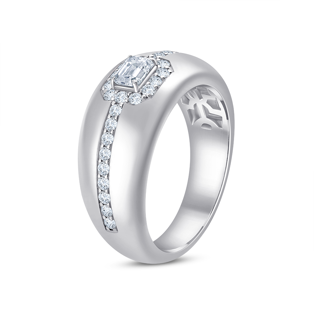 Emerald Cut Halo Mens Ring
