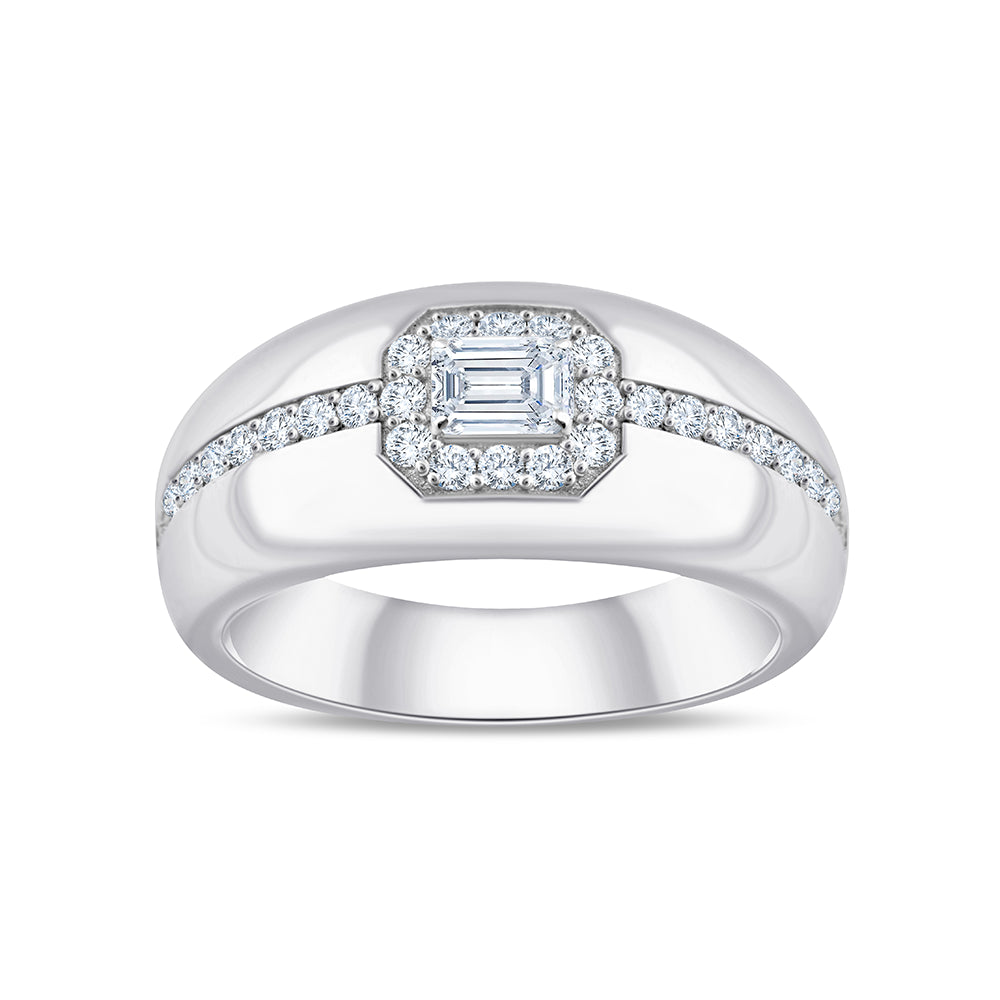 Emerald Cut Halo Mens Ring
