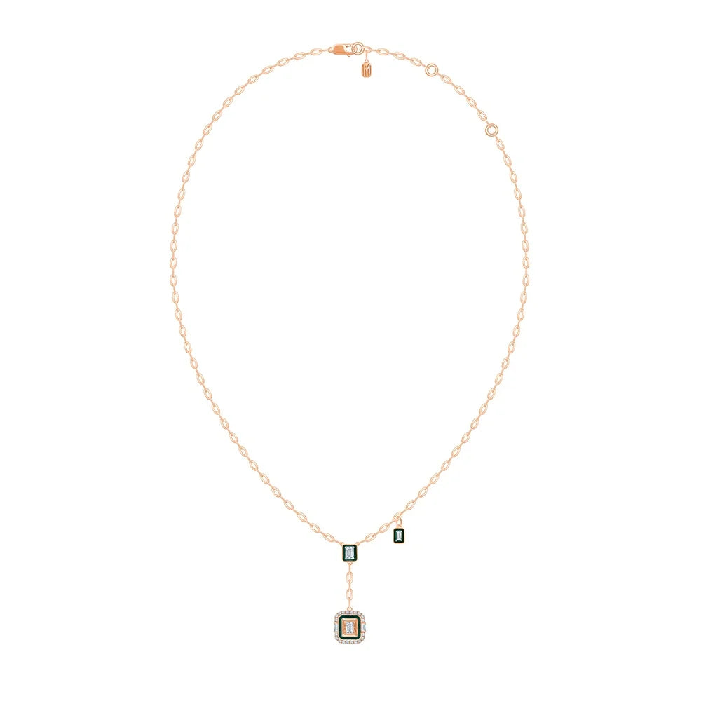 Emerald Cut Green Enamel Halo Pendant