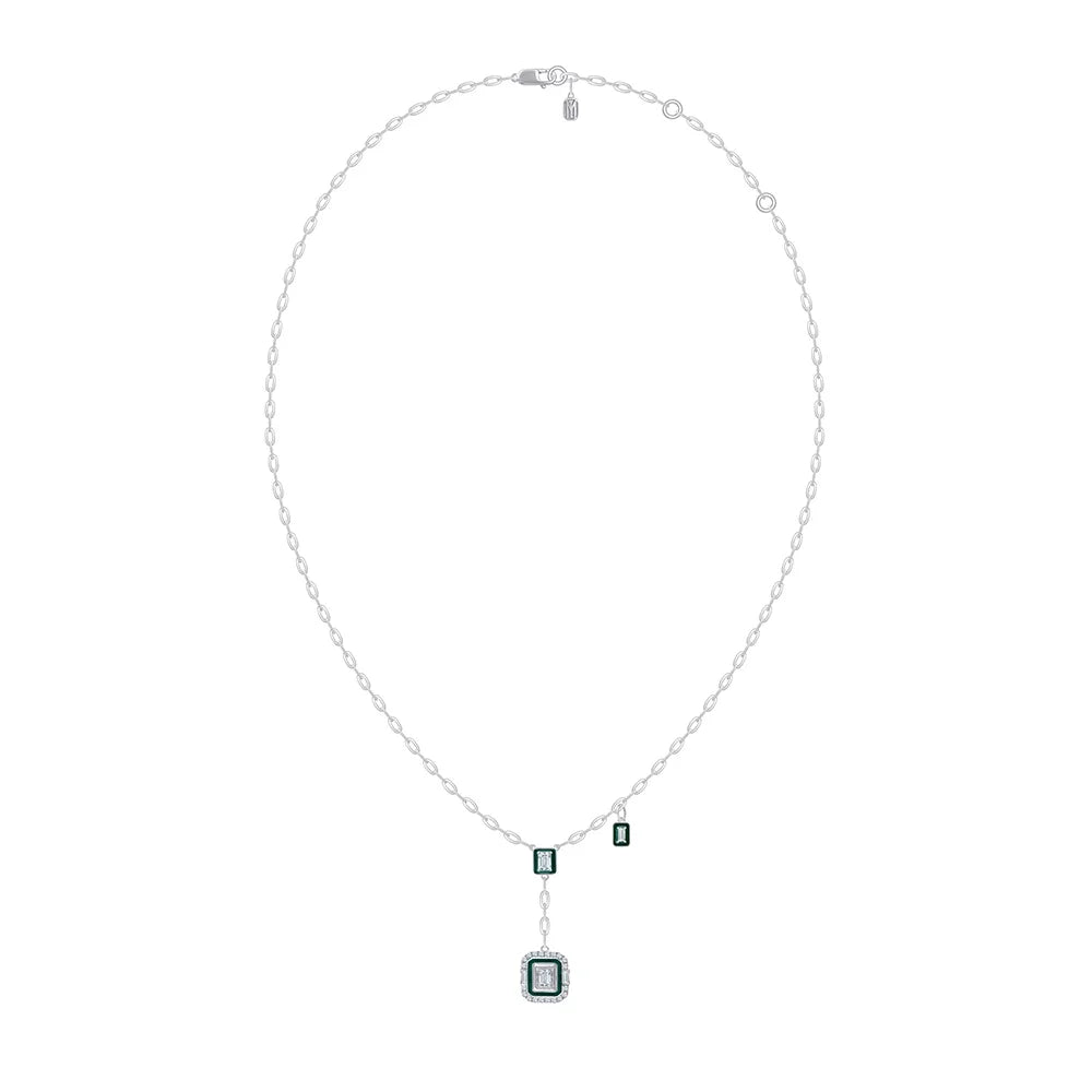 Emerald Cut Green Enamel Halo Pendant