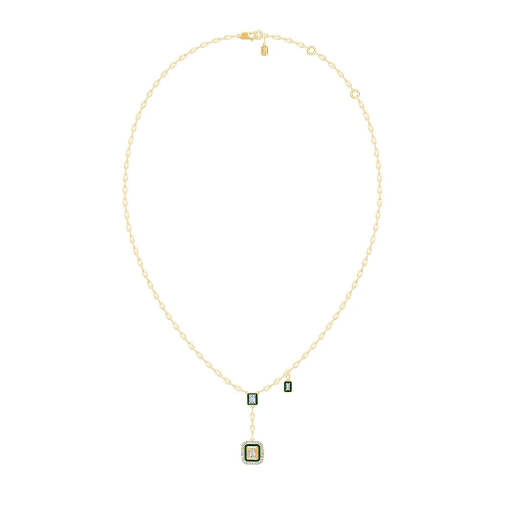 Emerald Cut Green Enamel Halo Pendant