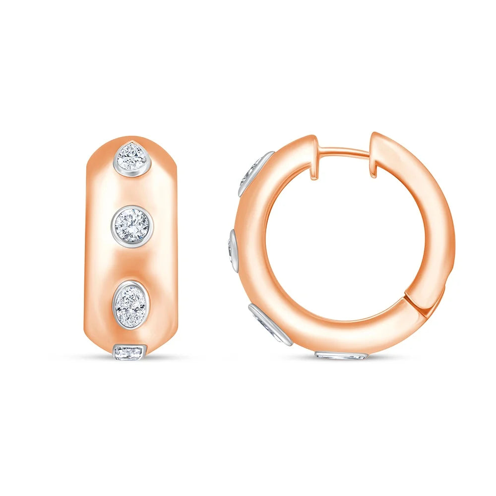 Mixed Cut Bezel Set Hoop Earrings