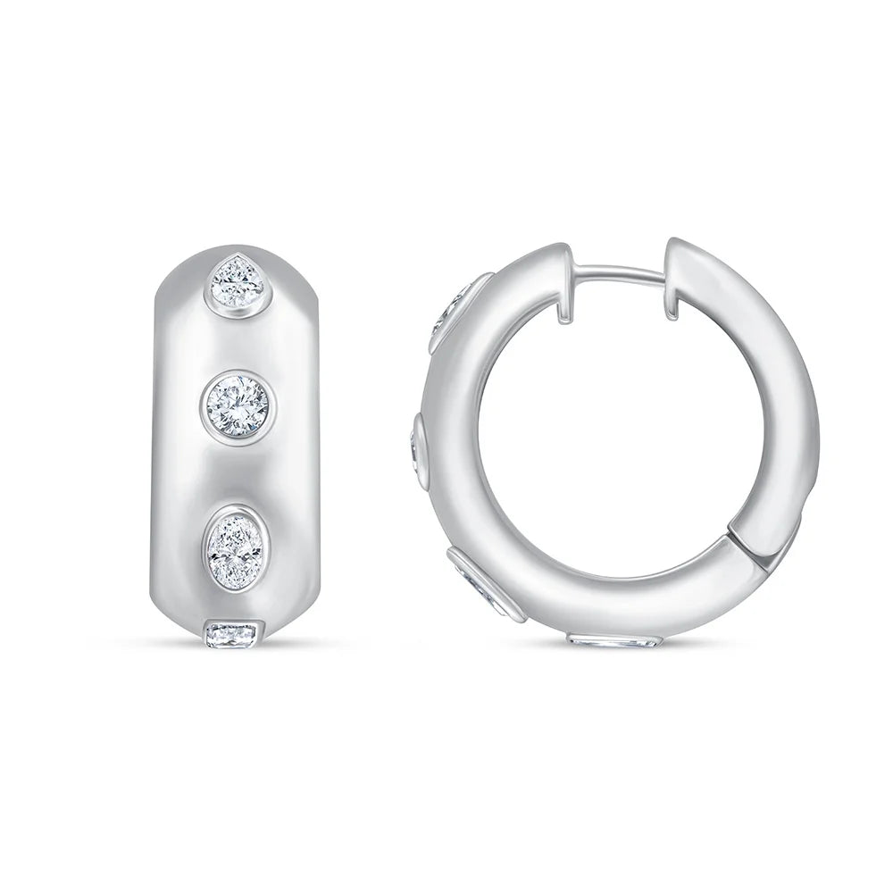 Mixed Cut Bezel Set Hoop Earrings