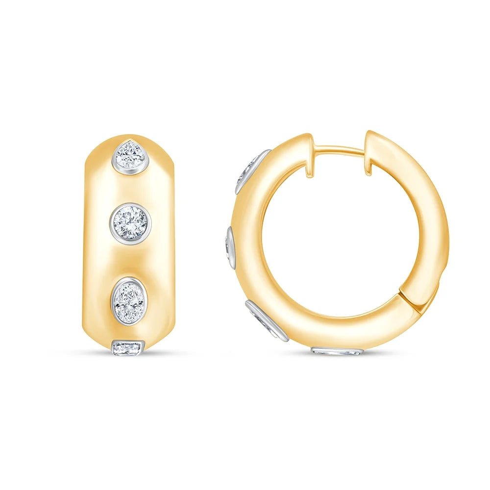Mixed Cut Bezel Set Hoop Earrings