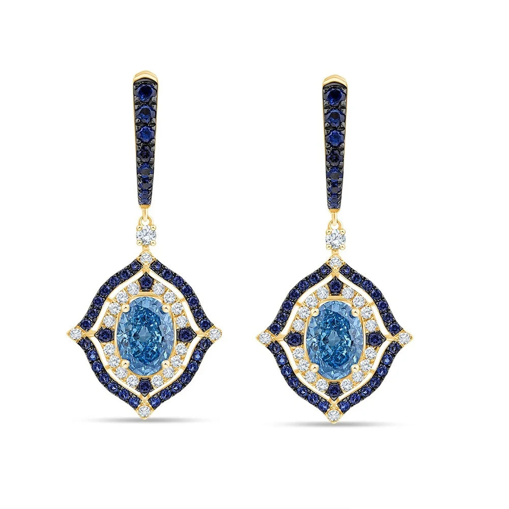 Oval Cut Sapphire Halo Drop Earrings