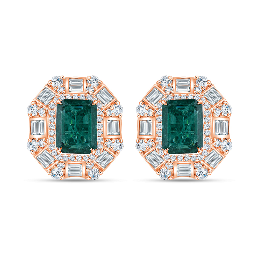 Emerald Cut Emerald Halo Stud Earrings