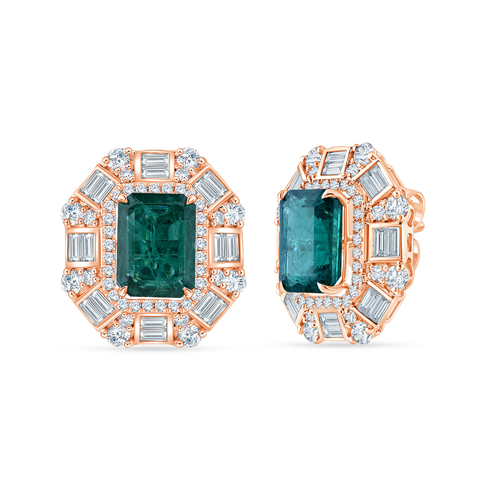 Emerald Cut Emerald Halo Stud Earrings