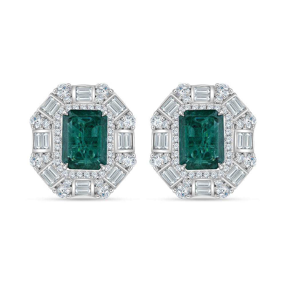 Emerald Cut Emerald Halo Stud Earrings