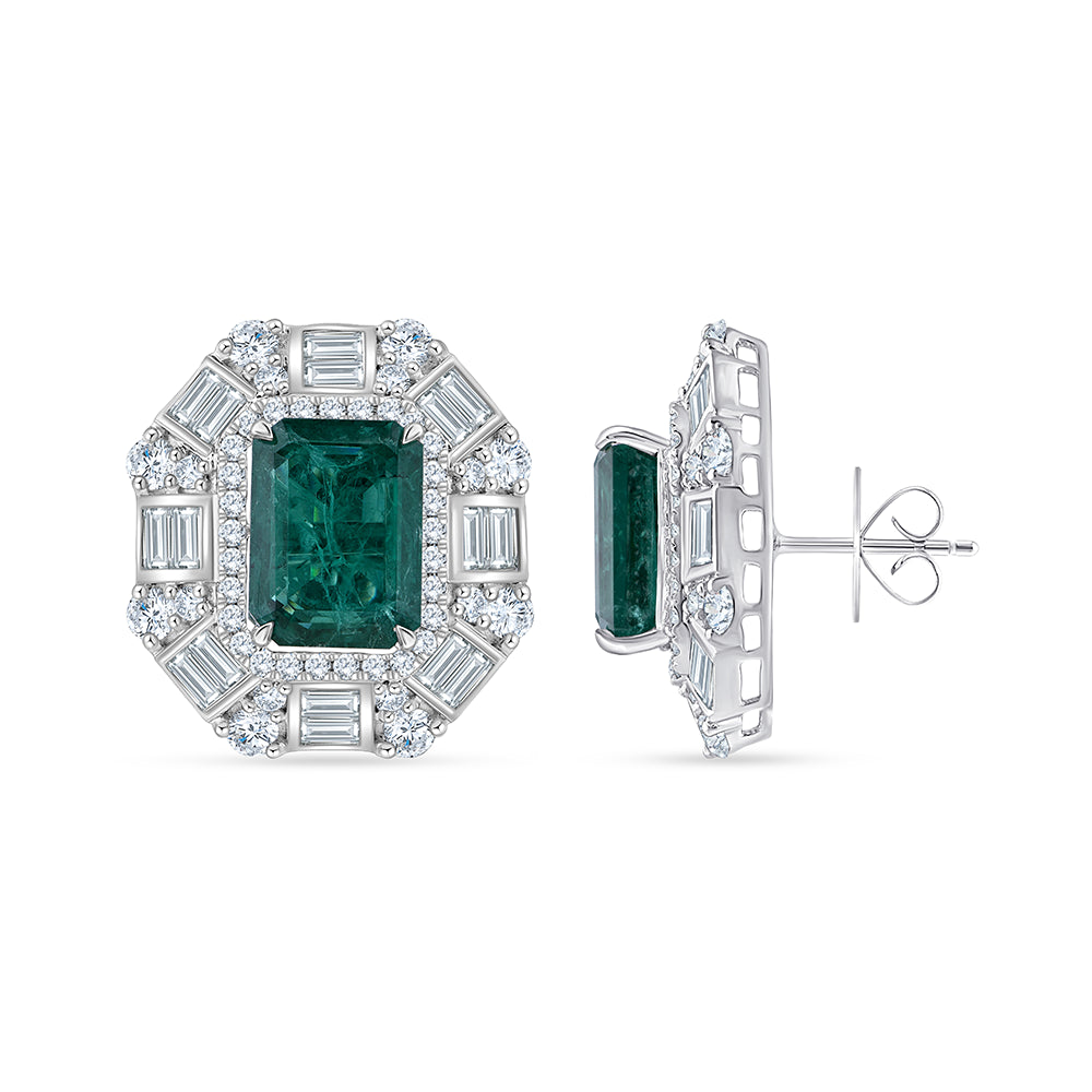 Emerald Cut Emerald Halo Stud Earrings