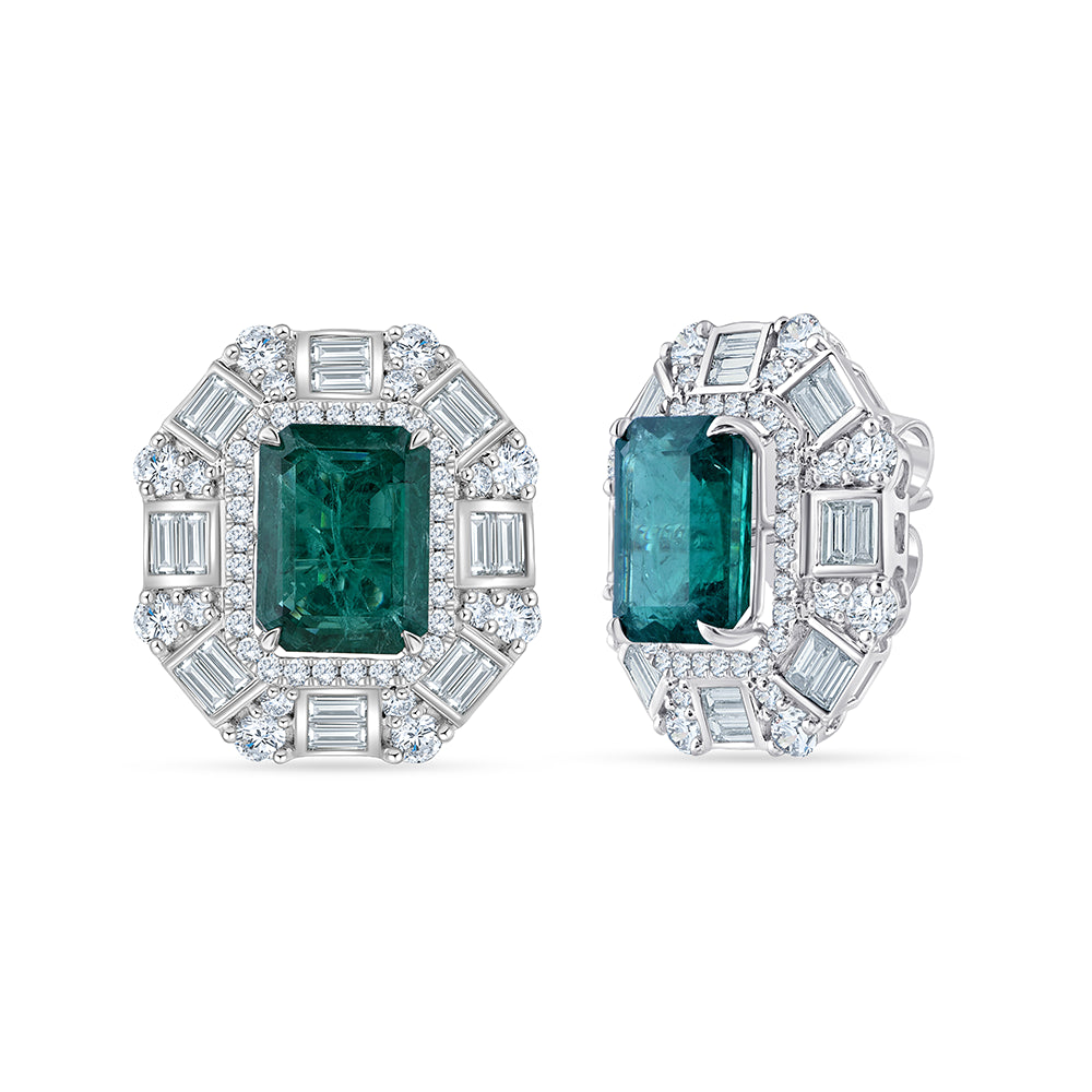 Emerald Cut Emerald Halo Stud Earrings