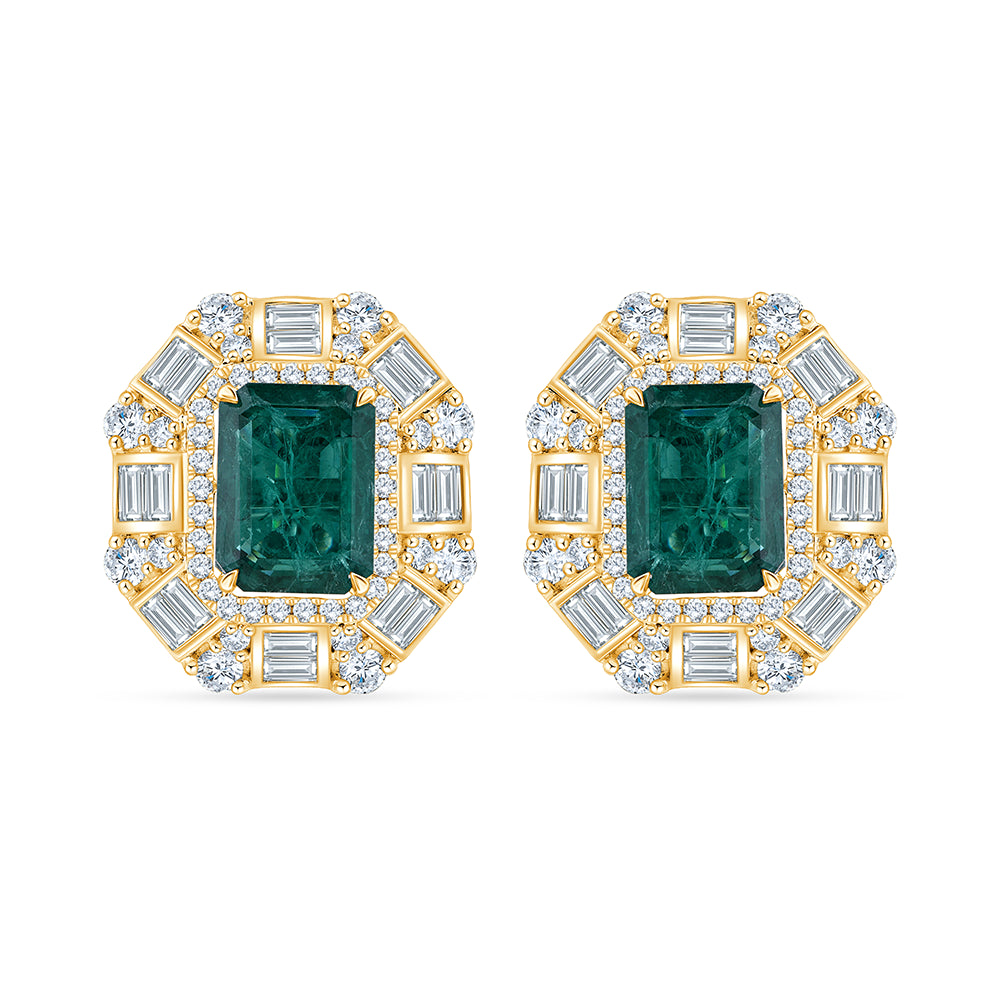 Emerald Cut Emerald Halo Stud Earrings